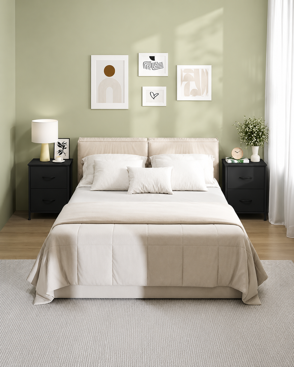 Modern Nightstand with Drawer Wooden Bedside Table Storage Cabinet End Table for Bedroom Living Room Small Space Furniture